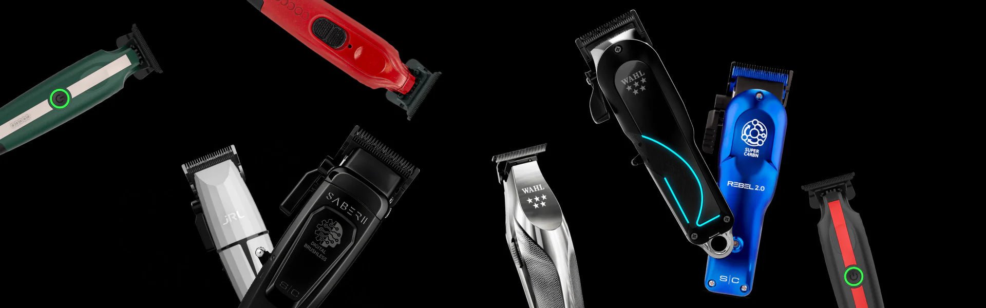 Best selling professional barber clippers and trimmers collection banner featuring Wahl JRL StyleCraft and Cocco tools