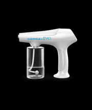 Gamma+ Evo Nano Mister white USB-C rechargeable sprayer with clear water tank, side view