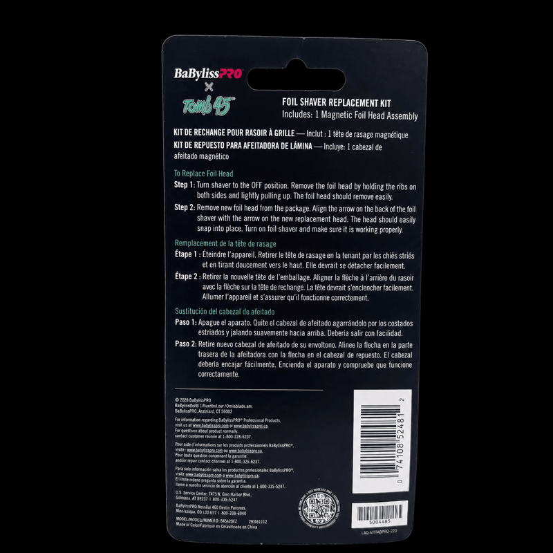BaBylissPRO x Tomb45 FXT45RF2 replacement head package, back with instructions