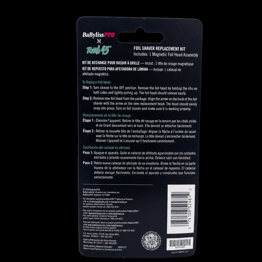 BaBylissPRO x Tomb45 FXT45RF2 replacement head package, back with instructions