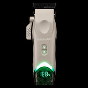 BaBylissPRO Tomb45 Wireless Charging Clipper White FXT45CWH front view powered on with green LED battery display