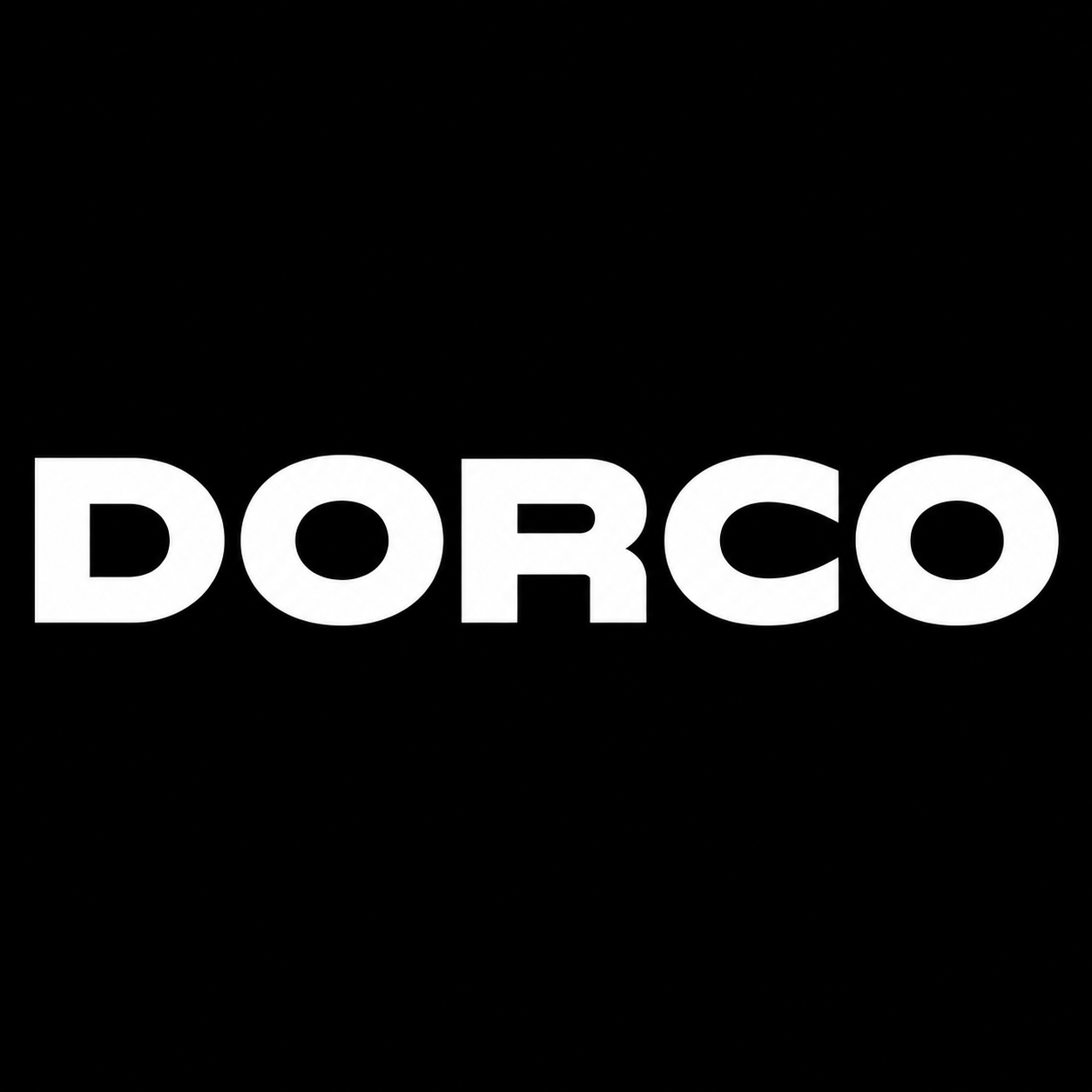 White 'DORCO' logo on a black background