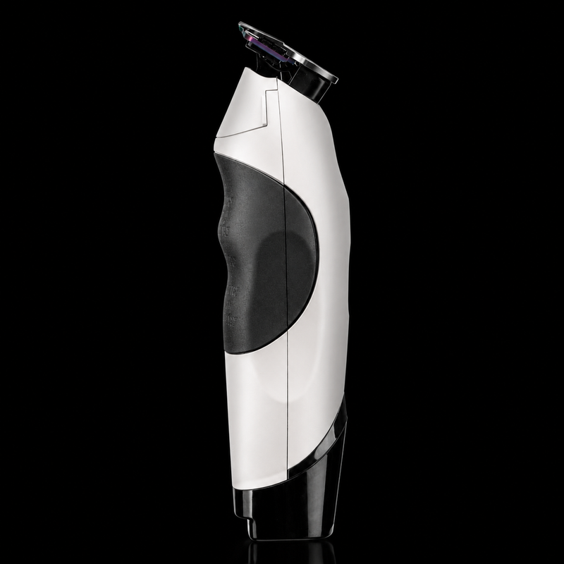 BaBylissPRO x Tomb45 Cordless T-Blade Trimmer Outliner White FXT45TWH left side profile showing ergonomic body and deep-tooth T-blade