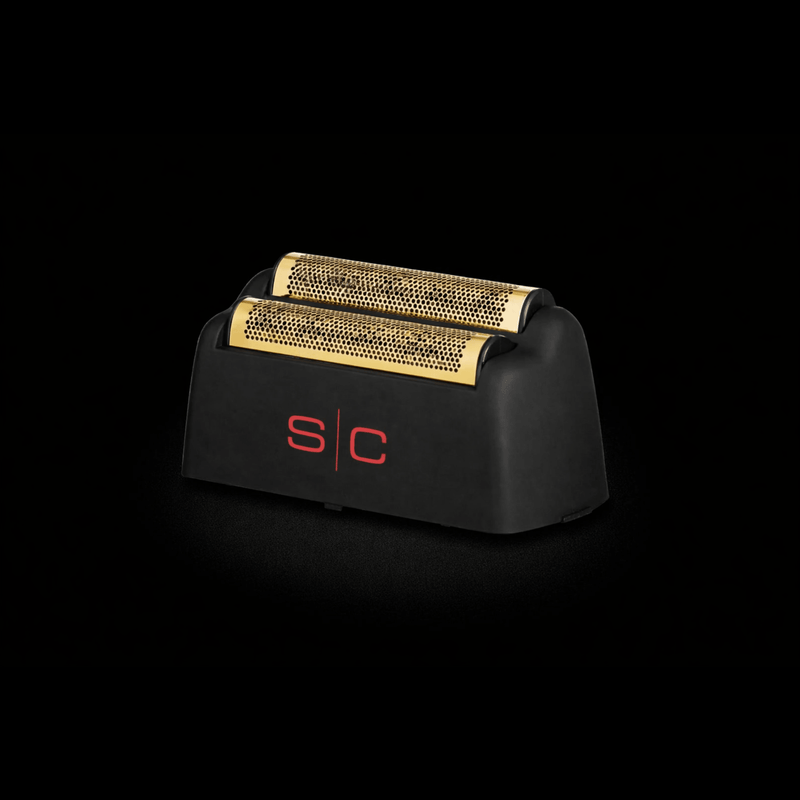 Front Stylecraft Rebel Shaver Top Black and gold shaver on a black background