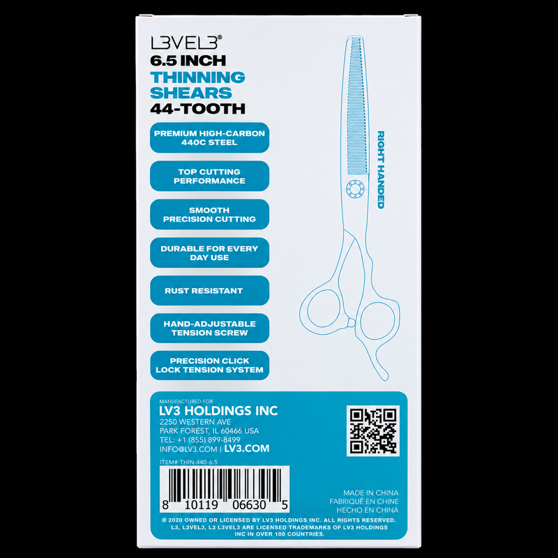 L3VEL3 Premium High-Carbon 440C 44-Tooth Thinning Shears - 6.5"