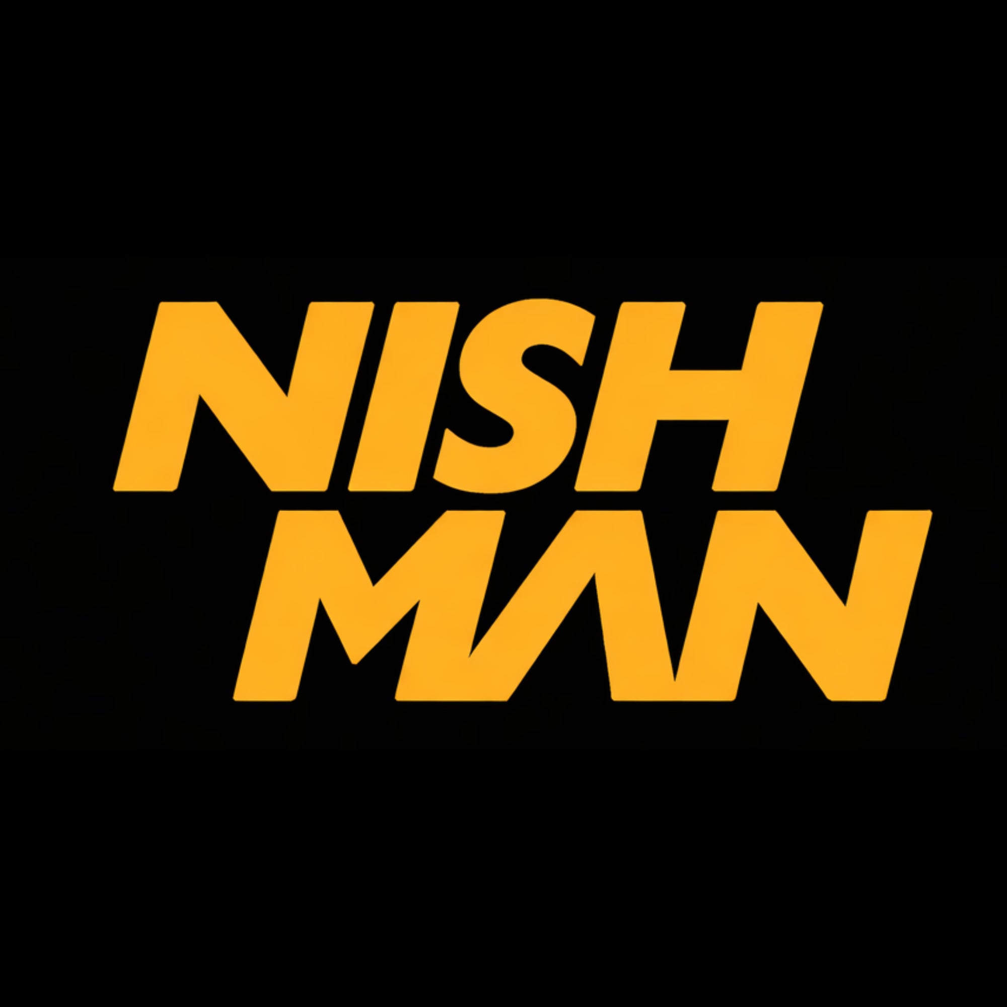 Nishman logo in orange with a black background