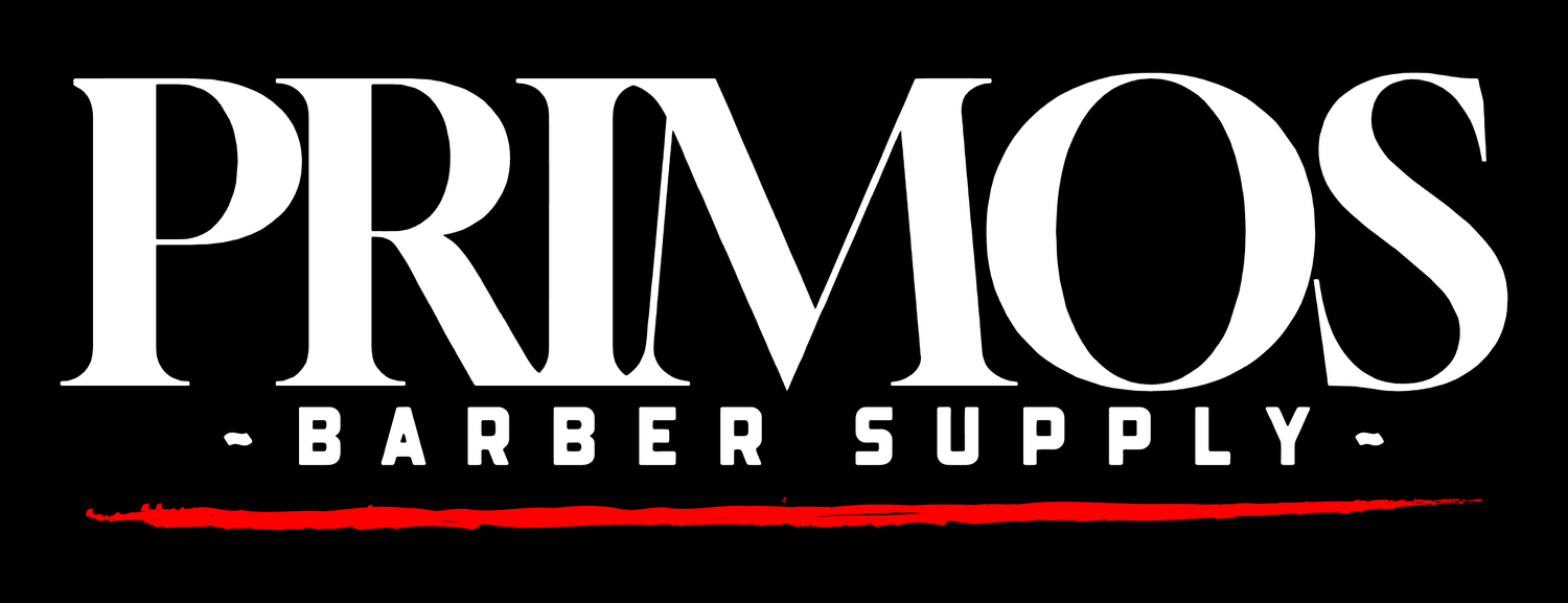 Primos Barber Supply logo on a black background