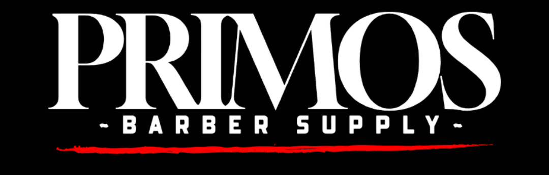 Primos Barber Supply logo with white text on a black background