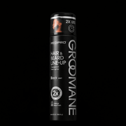 Groomane hair and beard line-up spray can on a black background