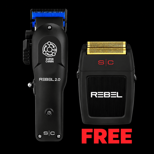 StyleCraft Rebel 2.0 clipper shown with a free StyleCraft Rebel foil shaver promotion