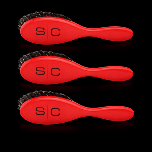 Three red Stylecraft brushes with black bristles and 'S/C' branding on a black background Primos Barber Supply