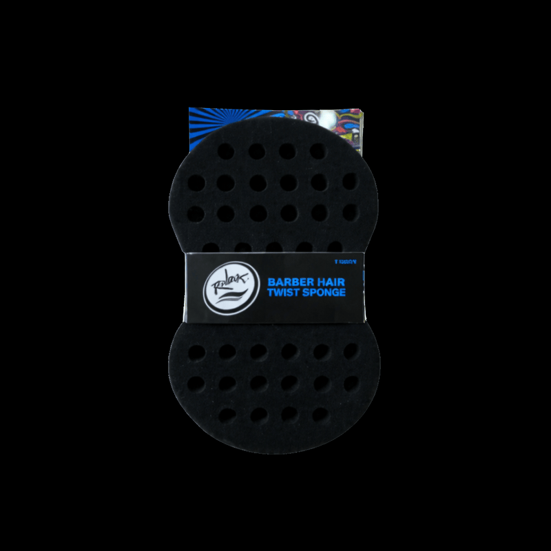 Rolda black barber hair twist sponge with a brand label on a black background