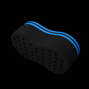 Black Hair Sponge with blue stripes on a black background