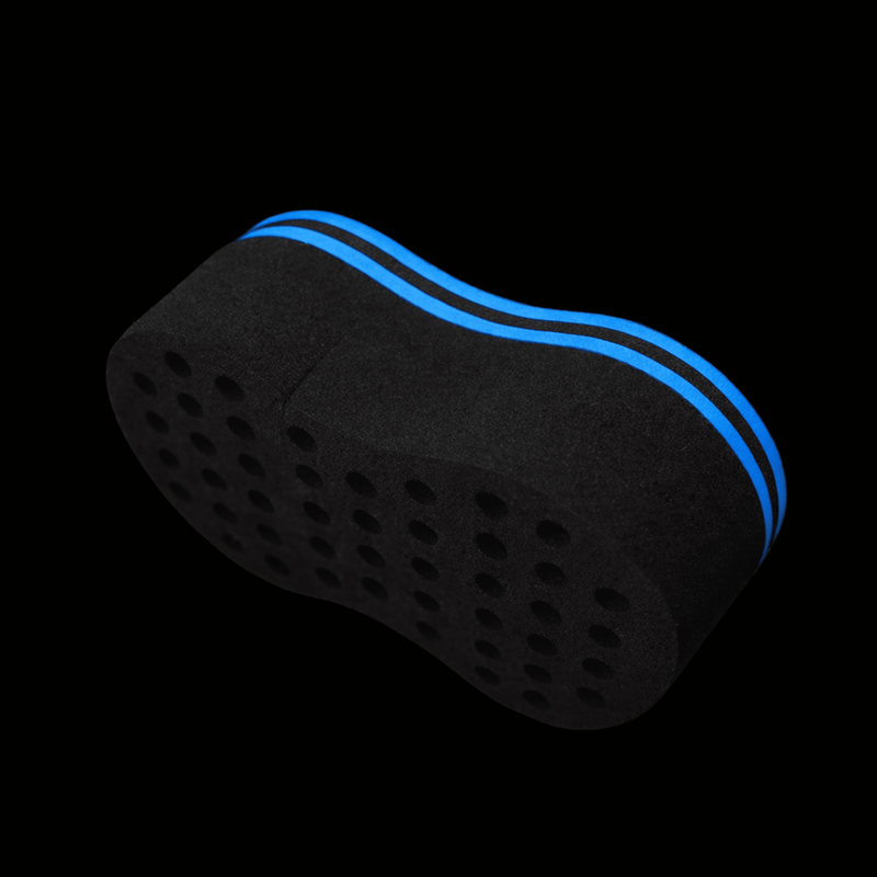 Black Hair Sponge with blue stripes on a black background
