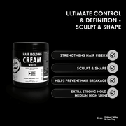 Rolda Hair Molding Cream White With Descriptions To The Right In Black Backgrounds