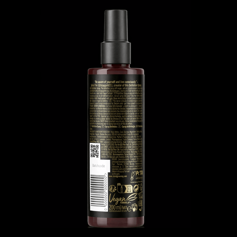 STMNT Definition Spray Showing the back of bottle, on a black background Primos Barber Supply