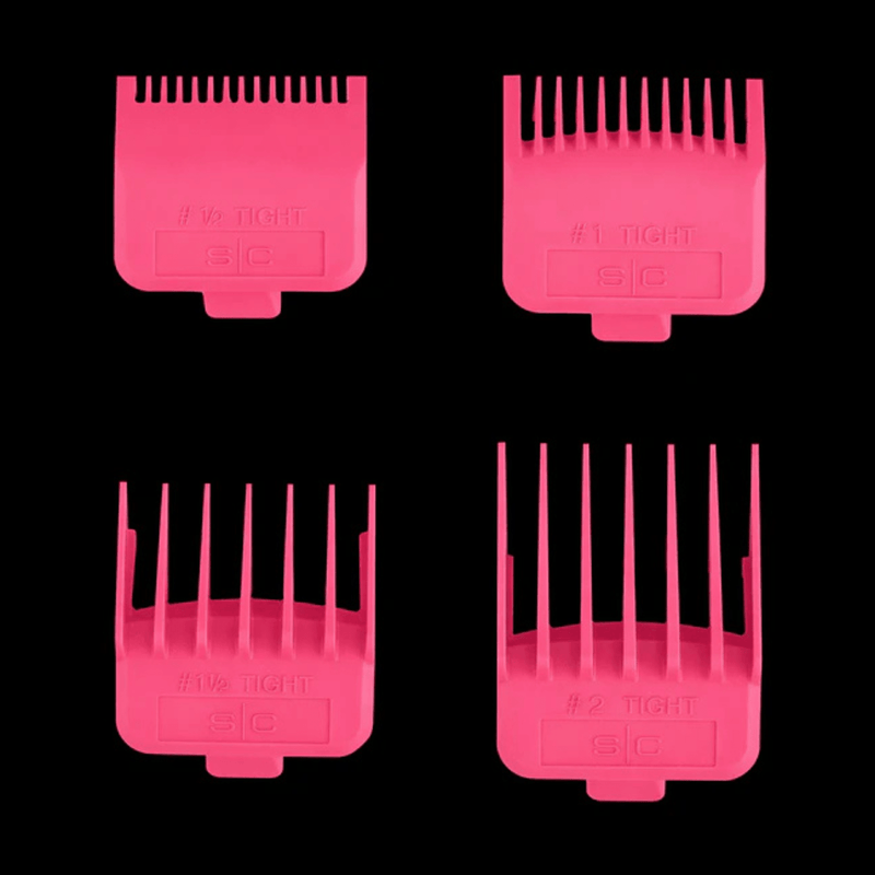 Gold Wahl hair clipper on a black stand with a black background