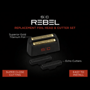 SIC Rebel replacement foil head and cutter set on a black background