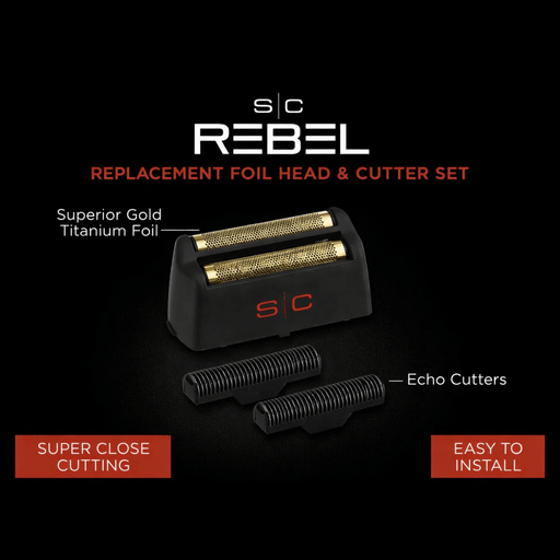 SIC Rebel replacement foil head and cutter set on a black background