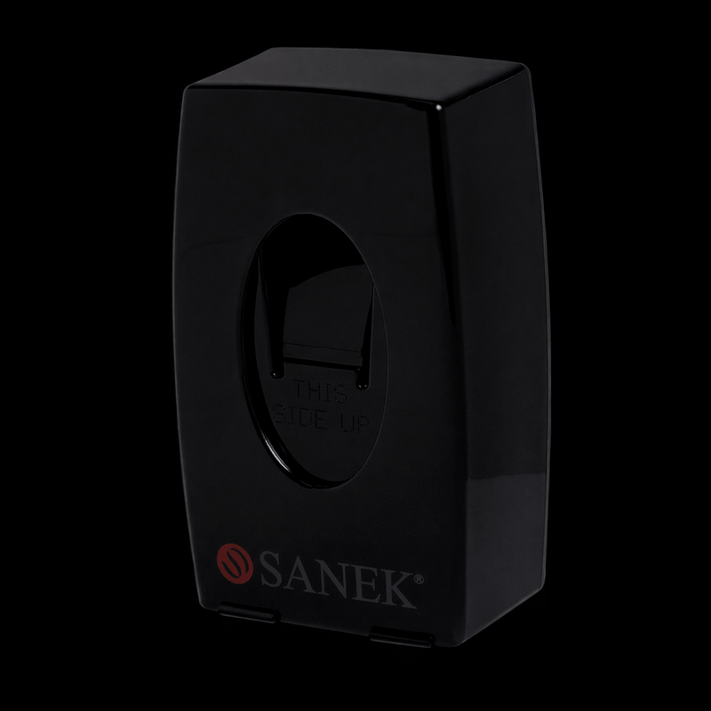 Black Sanek Dispenar tilted to the right, on black background