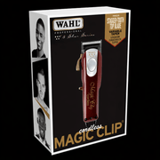 Wahl Magic Clip packaging with a red Magic clip on a black background