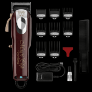 Wahl Magic Clip cordless hair clipper set with attachments on a black background