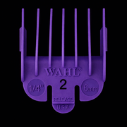 Purple Wahl hair clipper guide comb on a black background