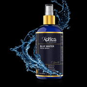 Blue Water Facial Spray bottle with water splash on a black background
