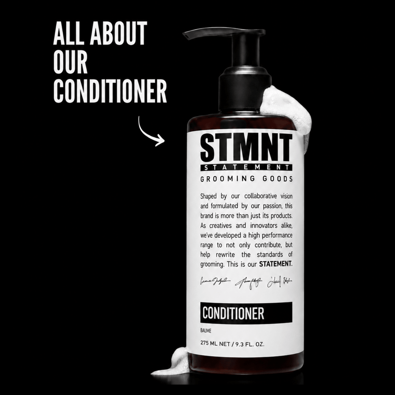 All About Our STMNT Conditioner promotional graphic