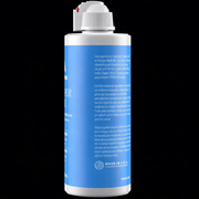 Blue spray bottle with white cap on a black background