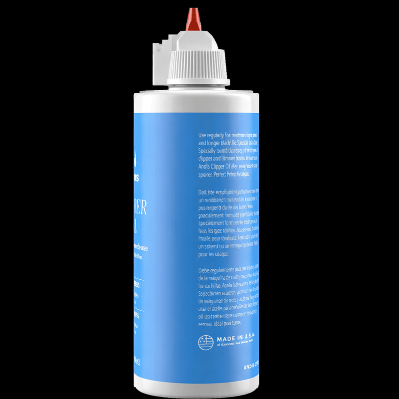 Bottle with blue label and white cap on a black background