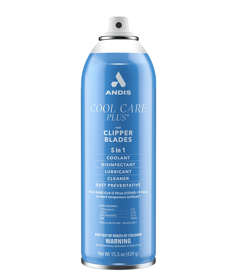 Andis Cool Care Plus 5-in-1 Clipper Blade Spray 15.5 oz – cap removed showing spray nozzle