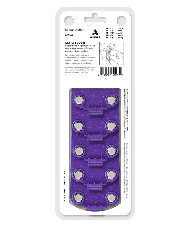 Andis Dual Magnet Comb 5-Piece Set – retail packaging back view