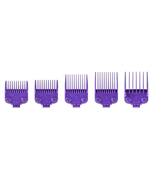 Andis Dual Magnet Comb 5-Piece Set – straight front view of five magnetic attachment combs