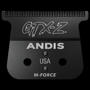 Andis LYNC GTX-Z Deep Tooth Trimmer Blade #564396, black M-Force T-blade front view with GTX-Z and Andis USA etching
