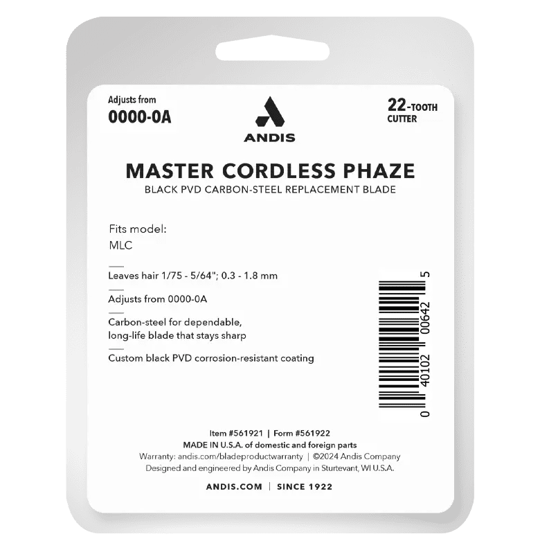 Andis Master Cordless Phaze Replacement Blade – packaging with size 0000-0a details