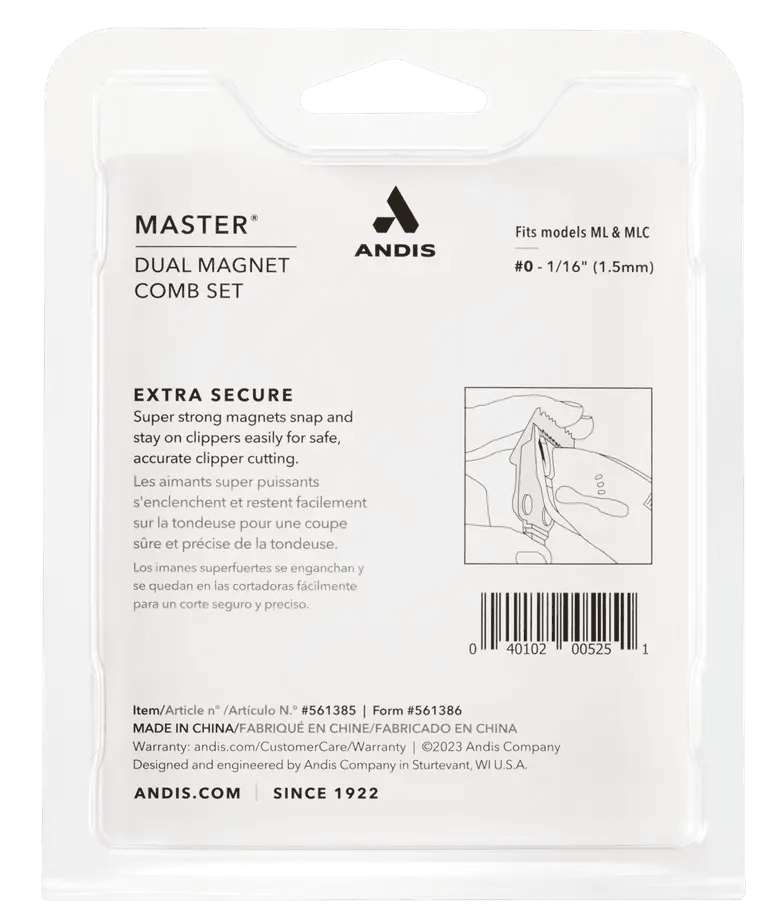Andis Master Dual Magnet Comb Set – packaging with product details and branding