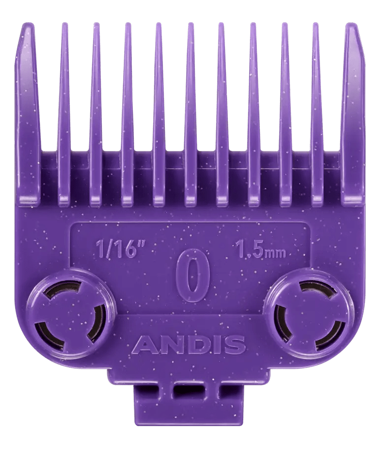 Andis Master Dual Magnet Comb Set – OG size 0 purple comb with measurements front view