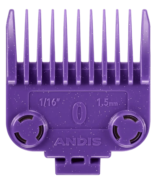 Andis Master Dual Magnet Comb Set – OG size 0 purple comb with measurements front view