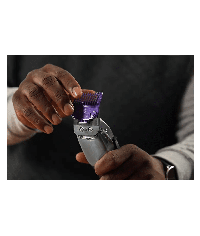 Andis Master Dual Magnet Comb Set – purple guard attached to clipper barber use