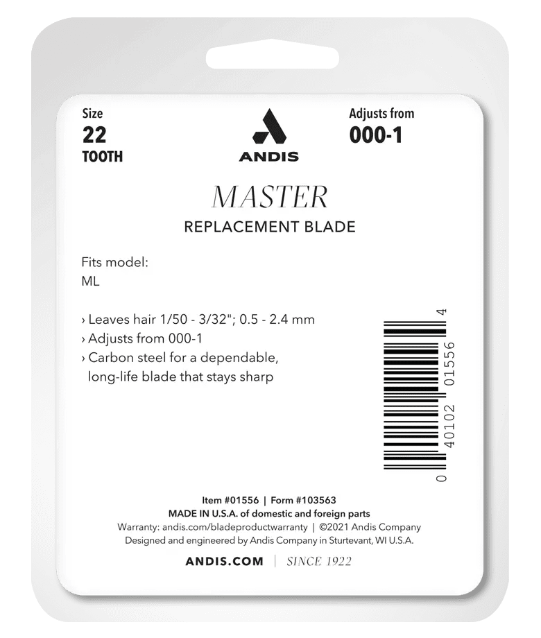 Andis Master Replacement Blade – packaging with size specifications