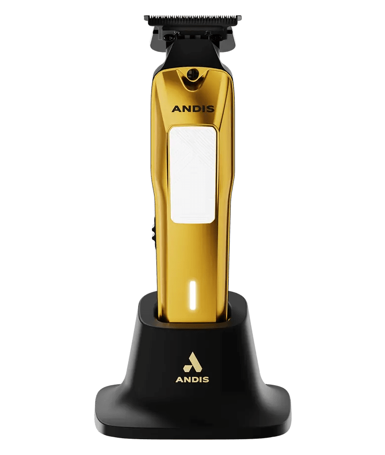 Andis Phenom Trimmer – gold and black colorway angle view
