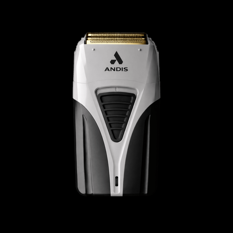 Andis ProFoil Lithium Plus Foil Shaver – gold and silver cordless shaver front view