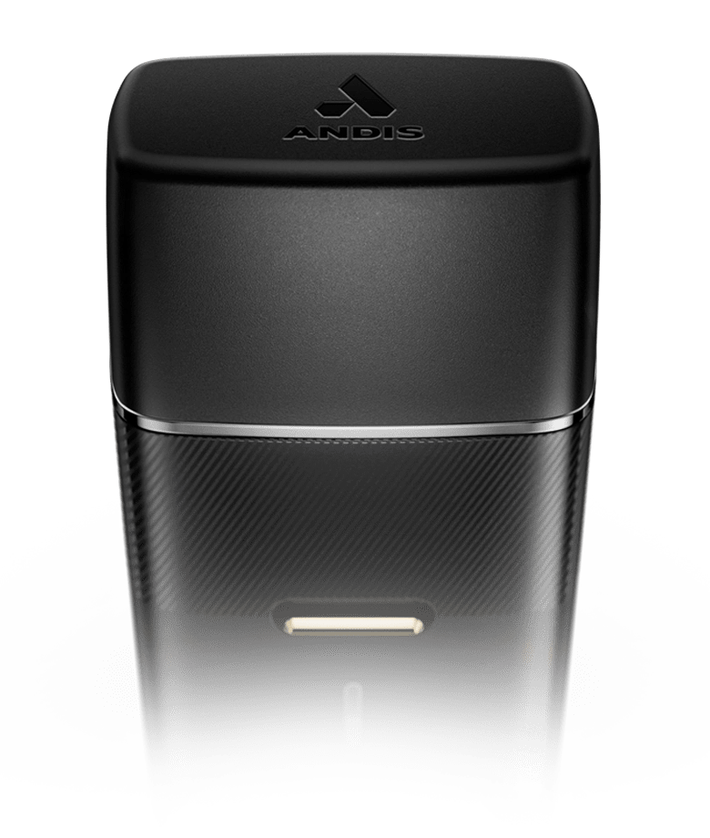 Andis ProFoil Plus II Shaver – angled view black body gold foils professional barber tool