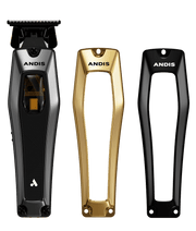 Andis reCON trimmer with interchangeable housing options in gold black and white for custom barber setups