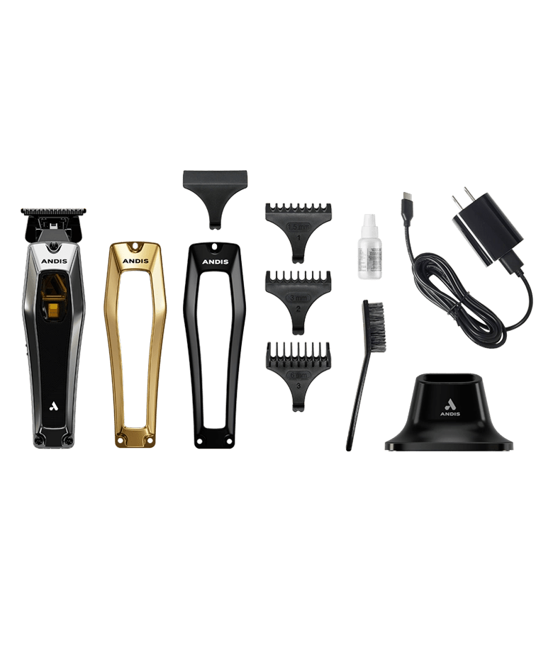 Andis reCON trimmer full kit including guards charging stand adapter and cleaning accessories