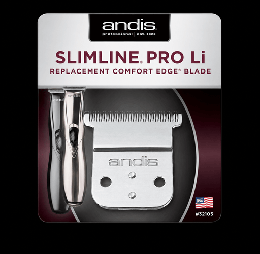 Andis Slimline Pro Li Replacement Blade – comfort edge blade packaging on black background