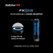 BaBylissPRO FXONE interchangeable lithium-ion battery with LED indicator on a black background