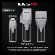 BaBylissPRO Core FX grooming set on a black background