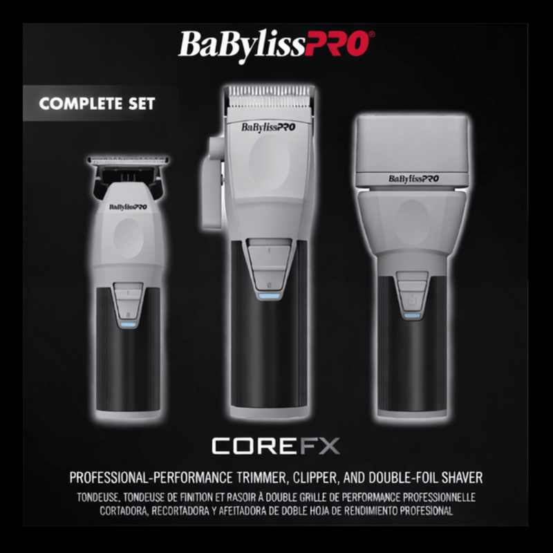 BaBylissPRO Core FX grooming set on a black background
